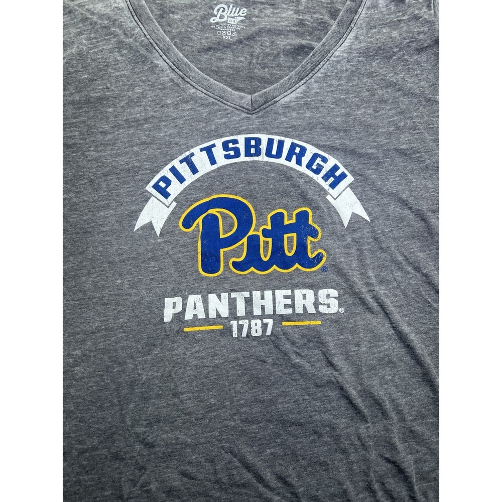 Women's Pittsburgh University Panthers Gray V Neck T Shirt Blue‎ 84 XXL New